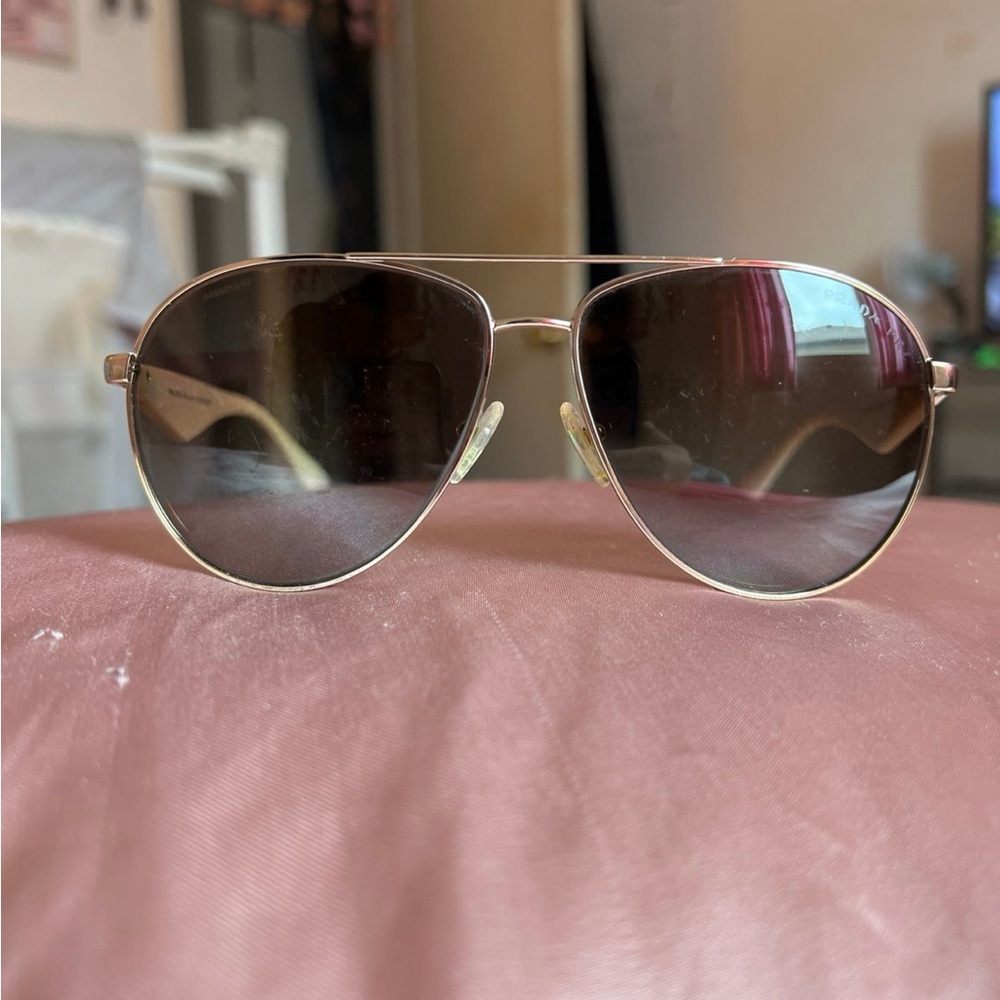 Prada Gold Aviator Sunglasses with Brown Lenses